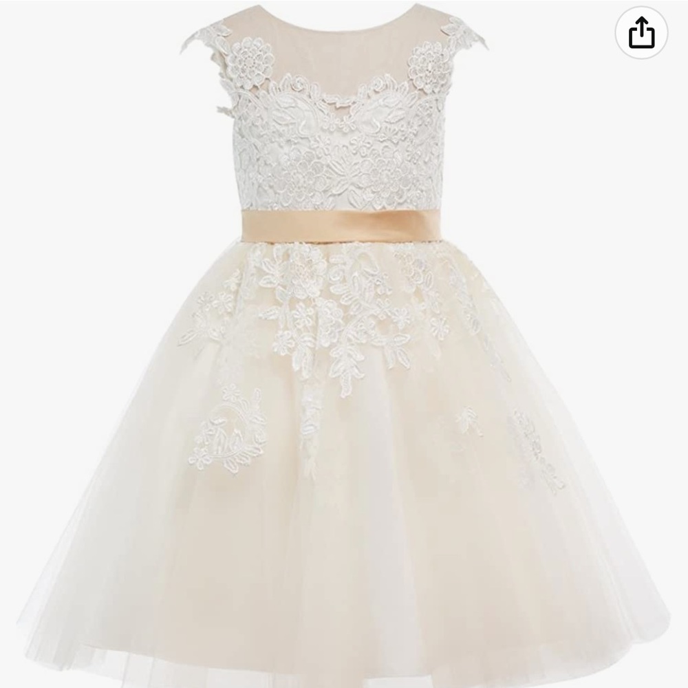 TULLE LACE SATIN FLORAL 5T FLOWER GIRL DRESS